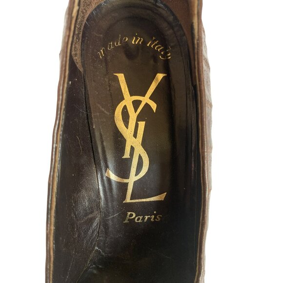 Vintage YSL Yves Saint Laurent Shoes Heels Crocodile Leather Brown Size 9 Italy - Picture 9 of 10